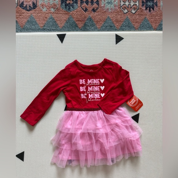 Wonder Nation|Baby girl,toddler Valentine Day Red & Pink Long Sleeve tulle dress - Picture 2 of 6